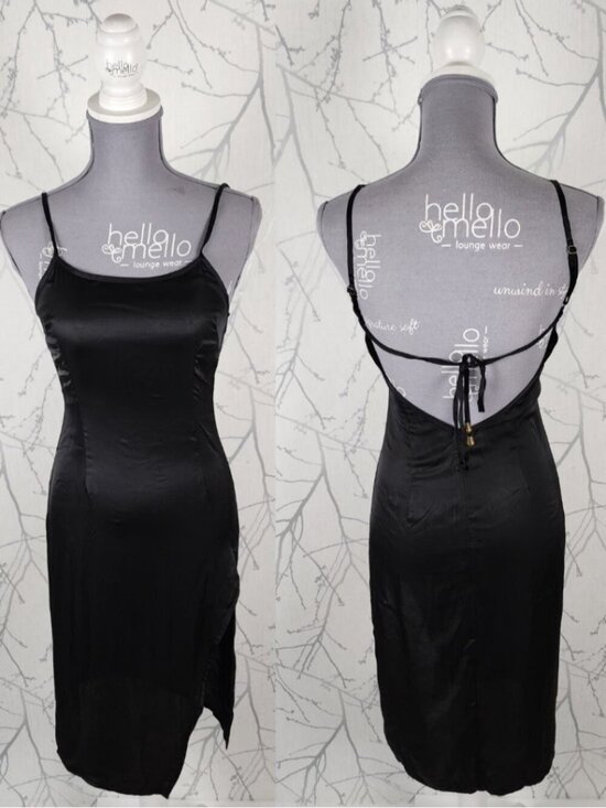 Jagger & Stone Dresses & Skirts - Jagger & Stone Black Satin Side Slit Strappy Backless Dress